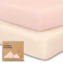 2-Pack Crib Sheets for Boys, Girls - Viscose Derived from Bamboo Fitted Crib Sheet, Baby Crib Sheets Neutral, Crib Mattress Sheet, Toddler Bed Sheets, Baby Sheets for Crib Fitted Sheets (Cameo)
