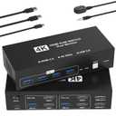 HDMI KVM Switch 2 Monitors 2 Computers, 4K@60Hz Dual Monitor KVM Switches USB Switch with 4 USB 3.0 Ports Sharing Keyboard Mouse Printer, Computer Switch Monitor Switch for 2 Computers with Controller