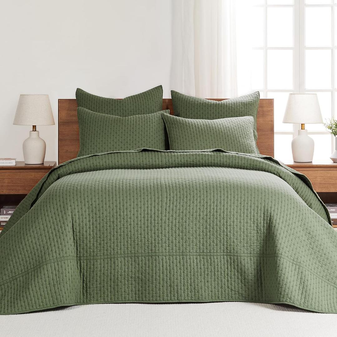 Levtex home Levtex Home - Cross Stitch Bedspread Set - King Bedspread and Two King Shams - Cross Stitch Pattern - Bedspread (120x104in.) and Sham (20x36in.) - Cotton (Forest Green)