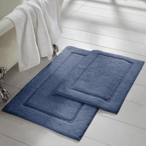 Modern Threads 2-Pack Solid Loop with Non-Slip Backing Bath Mat Set (17-inch by 24-inch/21-inch by 34-inch), Denim