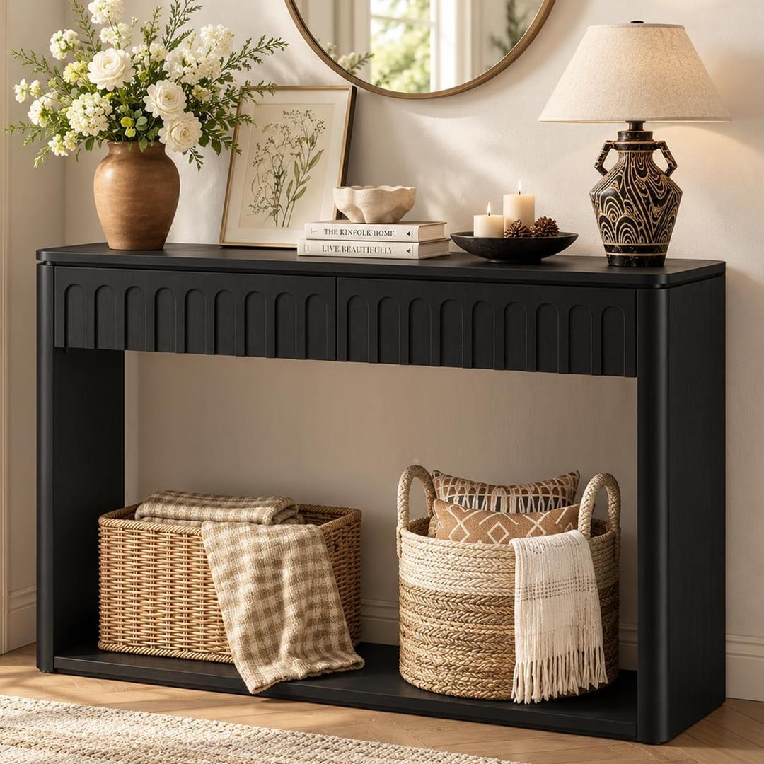 47" Modern Console Table with 2 Drawers, Black Entryway Table