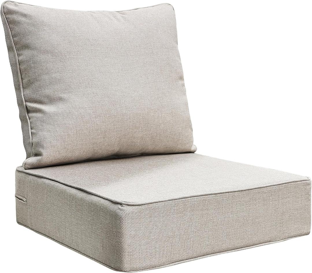 24x24 Outdoor Cushions for Patio Furniture, 1 Set Deep Seat Patio Cushions, 6" Thick Replacement Outdoor Chair Cushions with Washable Olefin Cover & Ties for Porch Deck Couch, Beige, 24x24x6