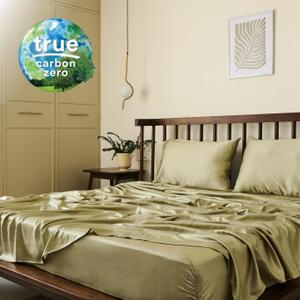 Certified 100% Tencel Eucalyptus Full Size Lyocell Sheets|4 Piece Set|Sateen Weave|True Carbon Zero|Gentle to Skin|Genuity Tags Included|Natural Sheen|Body Temp Regulation (Sage Green)