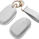 Key Fob Cover for Hyundai, Premium Leather Key Case Shell with Keychain for Hyundai Elantra GT Ioniq Sonata Tucson 4 Buttons (White)