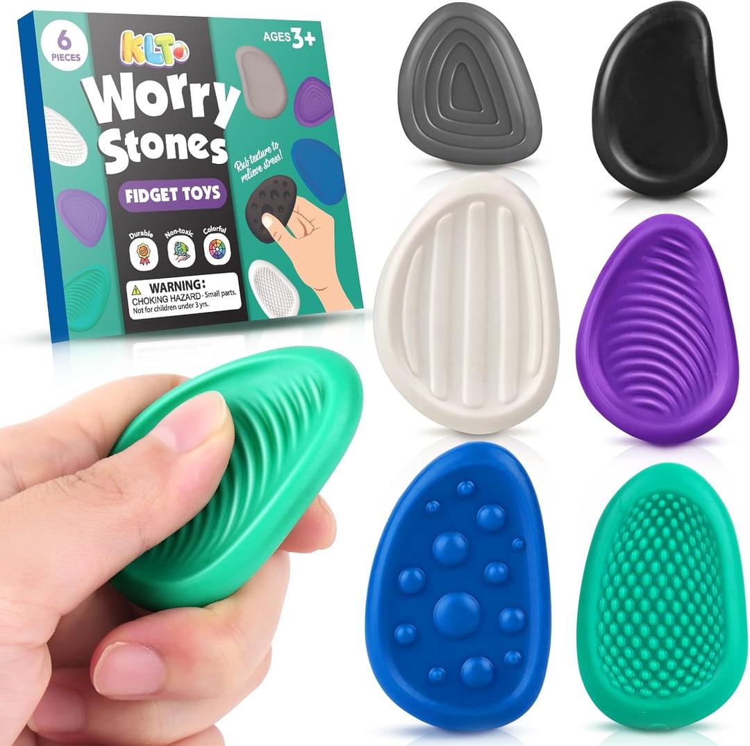 Fidget Toys Adults Sensory Stone: 6 Pack Textured Worry Stone for Autism Kids Calming Down - Fidget Stress Toys for Anxiety Relief - Small Students Prizes Fidget Toys
