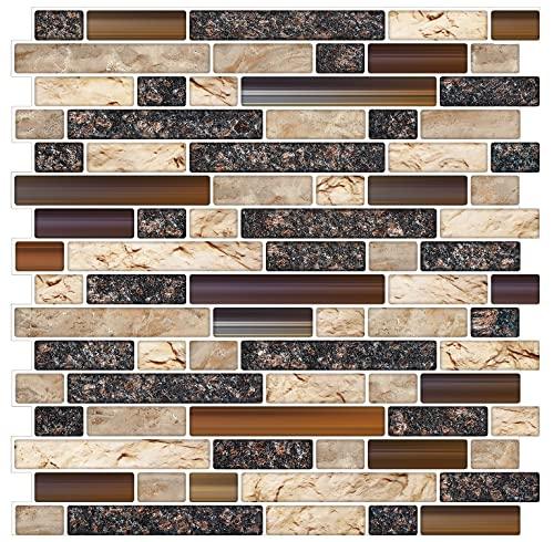 STICKGOO Thicker Design Peel and Stick Tile Backsplash, 12”×12”Stick on Backsplash for Kitchen, Self Adhesive Tile Stickers for Kitchen Backsplash and Bathroom (10 Sheets, Sand Brown)