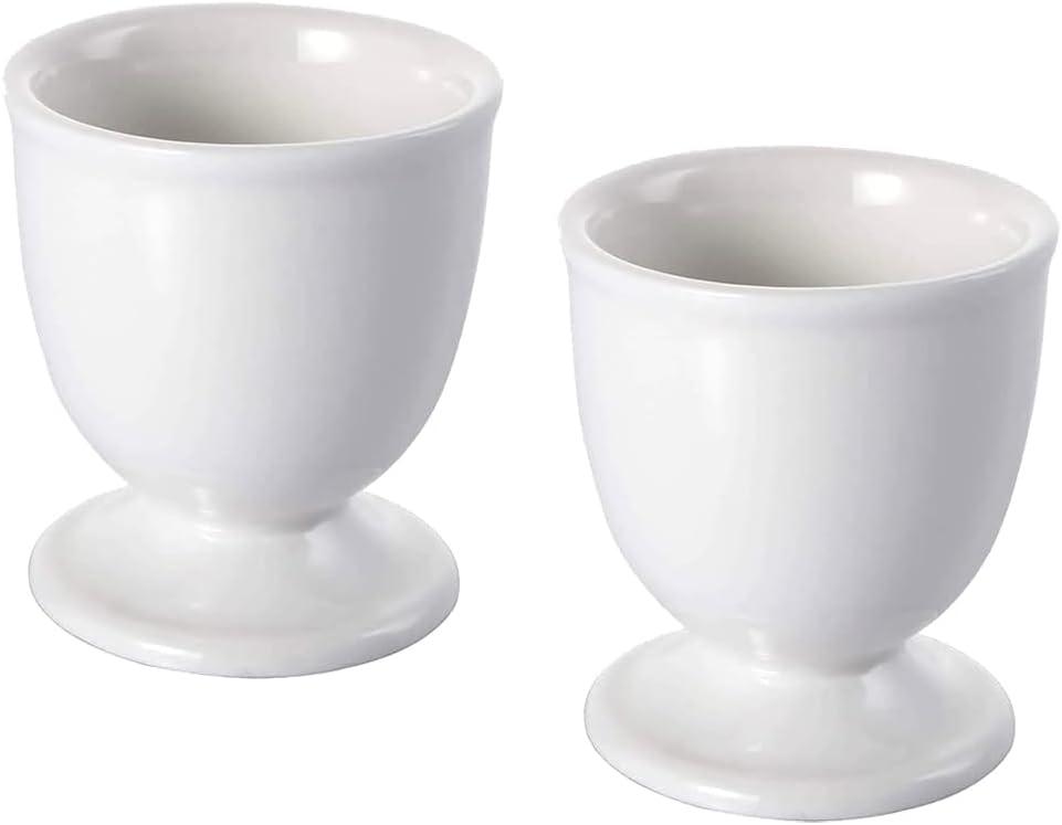 GSHLLO 2 Pcs White Ceramic Egg Serving Cups Egg Stand Holders Hard Boiled Egg Containers Breakfast Egg Bowls Kitchen Gadgets Tools
