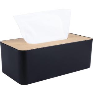 Modern Tissue Box Cover with Bamboo Lid, Tissue Holder,Rectangular Box Covers,for bedrooms, Offices, bathrooms, Living Rooms etc. (Black)