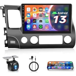 Car Radio for Honda Civic 2006-2011, Rimoody Car Stereo Android 13 GPS Navigation WiFi Mirror Link 10.1 Inch Touch Screen Bluetooth FM/RDS EQ SWC Rear View Camera Microphone