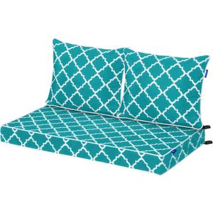 Outdoor Loveseat Cushion Set 44'' x 24'', Outdoor Cushions for Patio Furniture with Fastness Cover, Water Repellent Outdoor Seat Cushion and Couch Back Cushions for Bench, and Swing (Aqua Plaid)