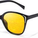 LVIOE Night Vision Driving Glasses for Women Men Anti Glare Polarized Night Time Glasses HD Yellow Lens N7718 (A01 Glossy Black Frame / Night Vision)