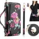 Crossbody Wallet Case for iPhone 17 Pro Max 6.9", Magnetic Detachable PU Leather Case with RFID Blocking Card Holder, Wristlet & Shoulder Strap, Flip Zipper Clutch Purse for Women - Black F