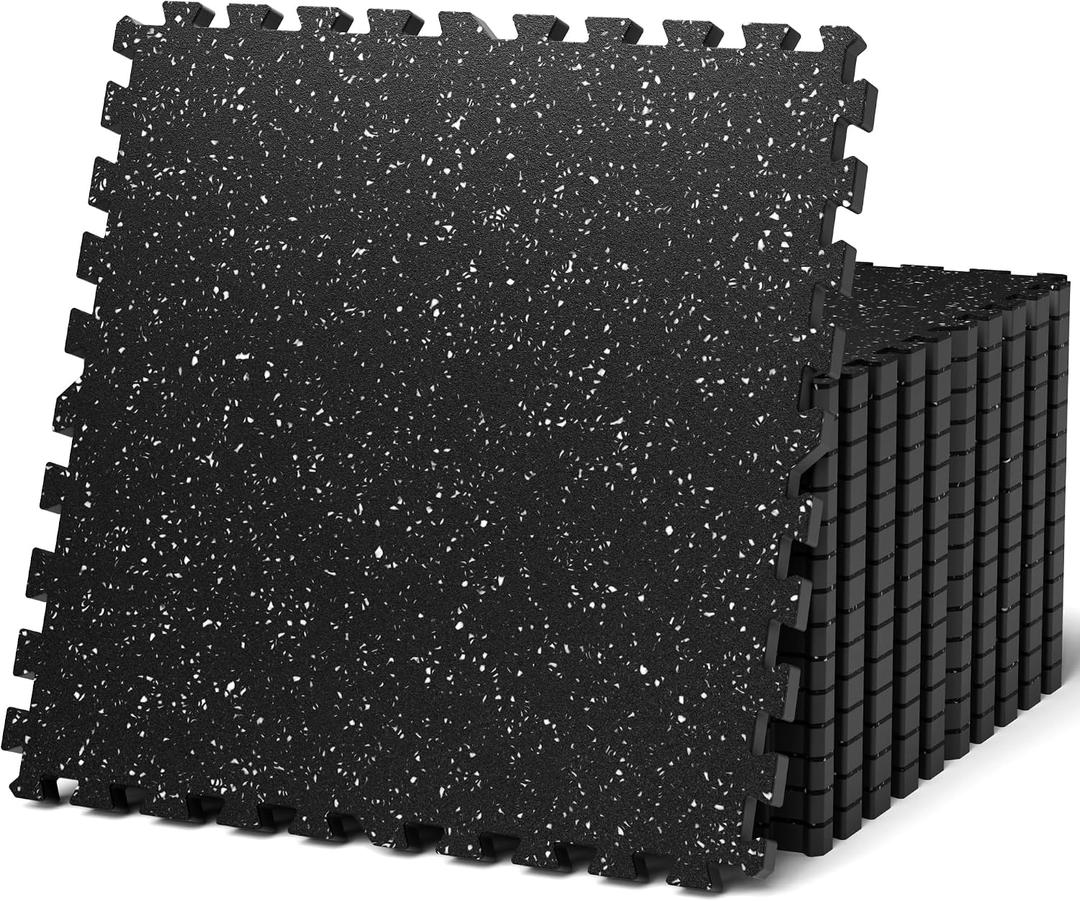 AIRHOP 0.79in Thick 48 Sq Ft Exercise Equipment Mats, 12 Tiles Upgraded Rubber Top with High Density EVA Foam, Large Interlocking Puzzle Gym Flooring for Home Gym, Heavy Weight Workout,Color: Black/White