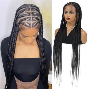 36'' Full Lace Heart Braided Wigs for Black Women Giant Knotless Cornrow Braids Wig with Baby Hair Full Lace Synthetic Heat Resistant Hand Braided Wigs for Women