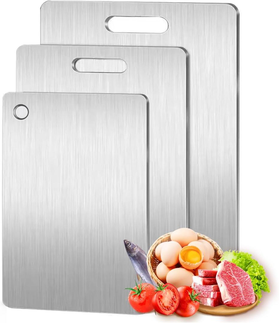 Titanium Cutting Board Set of 3, 100% Pure Titanium Cutting Board, Food-Grade, Double Sided, Dishwasher Safe, Chopping Board for Meat Fruits & Vegetables