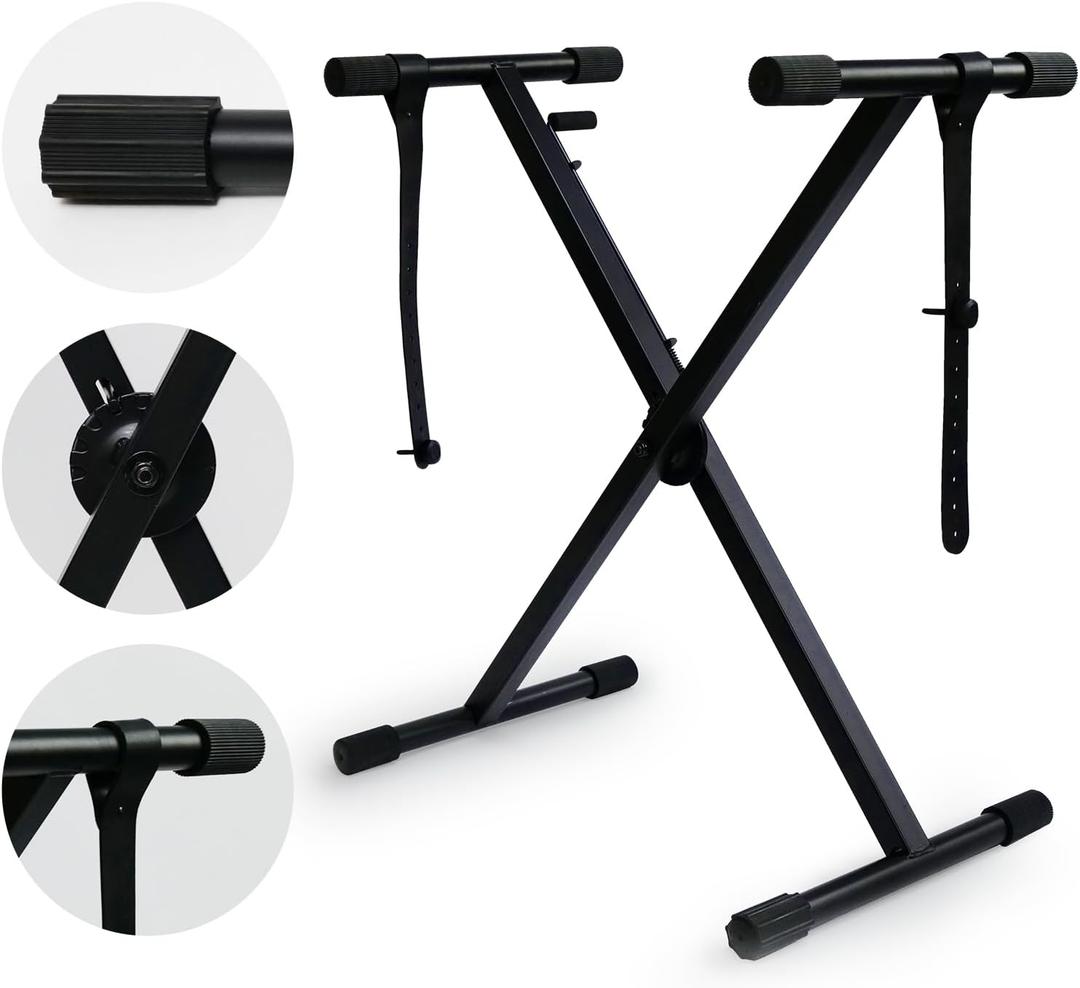 The ONE Single-X Keyboard Stand, Pre-Assembled X-Style Keyboard Stand with Locking Straps & Quick Release Mechanism, Adjustable Piano Stand