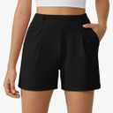 G4Free EverGoing Dressy Casual Shorts for Women 5" High Waisted Summer Lounge Pleated Shorts with Pockets, Black, XL