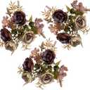 Brown Peony Artificial Flowers, Vintage Silk Dusty Fake Flowers for DIY Wedding Bouquets Centerpieces Baby Shower Party Home Decoration Rustic Peony Bunch Pack of 3