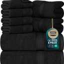 Utopia Towels 8 Piece Premium Towel Set, 2 Bath, 2 Hand, and 4 Wash Cloths, 600 GSM 100% Ring Spun Cotton, Highly Absorbent Towels for Bathroom, Gym, Hotel, and Spa, Black