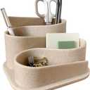 OAKOA Aesthetic Desk Organizer - Aesthetic Office Desk Accessories - Boho Pen Holder - Neutral Beige Desk Accessories - Home Office Essentials for Women - Cute Pencil Holder