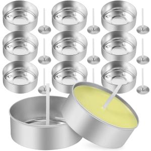 TEHAUX 150pcs Aluminum Tea Lights Cups - Metal Tea Light Tins with 2.5cm Height Candle Wicks - Empty Tealight Holders for DIY Candle Making & Wedding Mother Day Decor