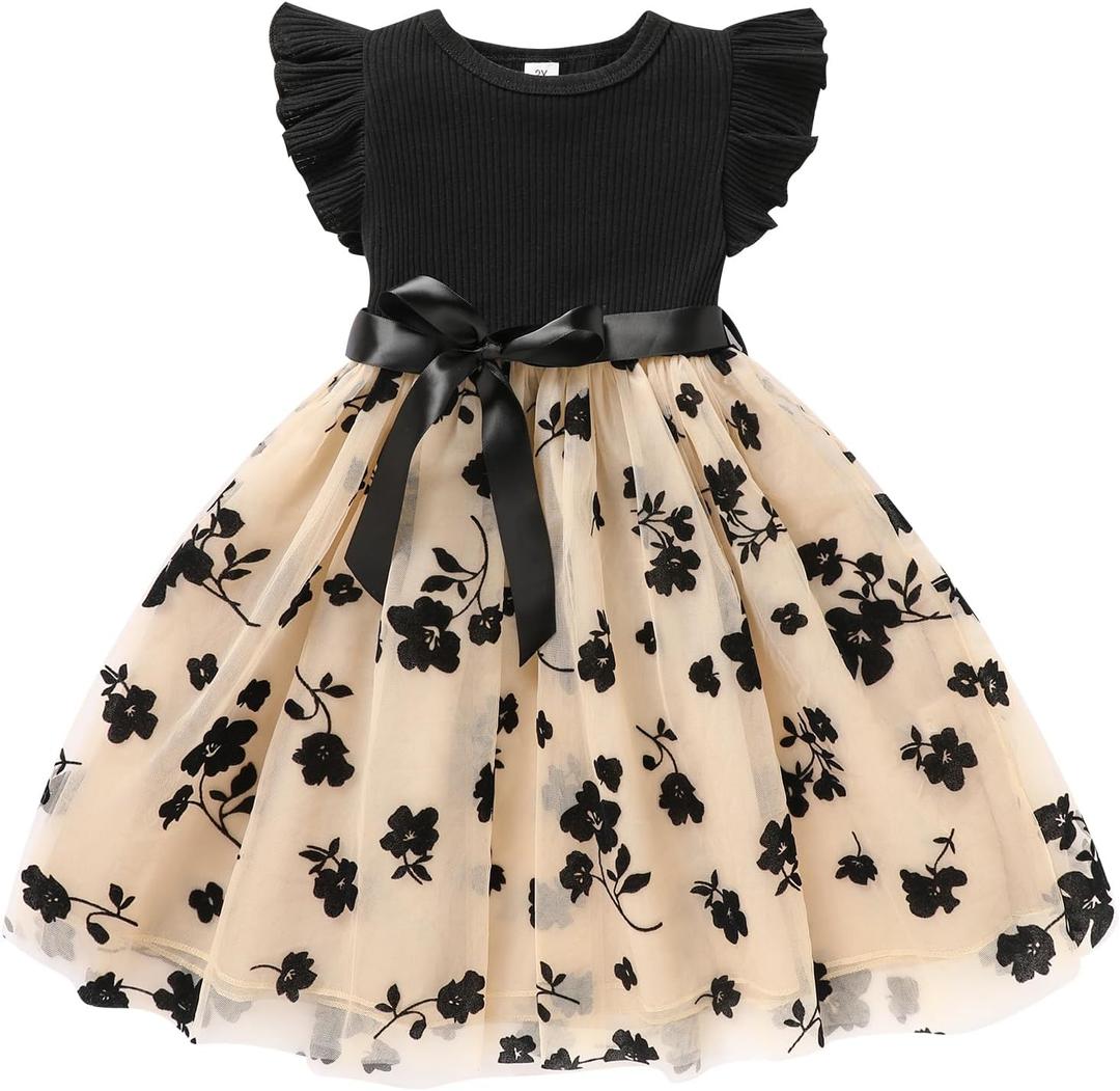 Sinhoon Toddler Girl Tulle Dress Summer Ruffle Sleeveless Baby Girl Fashion Casual Dresses (4T, Black)