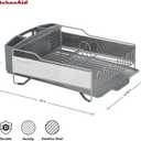 KitchenAid Large Capacity Full Size Rust Resistant Dish Rack with Angled Drain Board and Removable Flatware Caddy, Light Grey