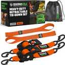 Rhino USA Retractable Ratchet Straps (2-Pack) - 2 Inch x 10 Feet (3,033lb Break Strength) - Heavy Duty Auto Self Retracting Tie Down Straps for Truck, Cargo Trailer, Motorcycle, Rad & More - Orange