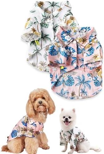 2 Pack Hawaiian Dog Shirts Hawaii Floral Style Summer T-Shirts for Small Dogs and Cats, XL