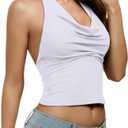 REORIA Women's Halter Tops Cowl Neck Backless Double Lined Summer Outfits 2026 (White, M)