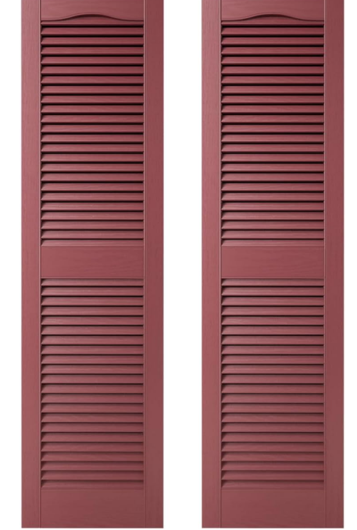 Builders Edge 14.5 in. W x 49 in. H Open Louver TailorMade Vinyl Cathedral Top Center Mullion Shutters Pair in Wineberry  BEL1140049078 