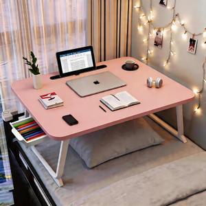 27.6" Home Office Folding Lap Desk with Drawer, Tablet Slot, Cup Holder - Fits up to 18 Inch Laptops, Bed Desk for Reading, Writing, Eating, Portable Laptop Table for Sofa, Coach, Floor (Pink)