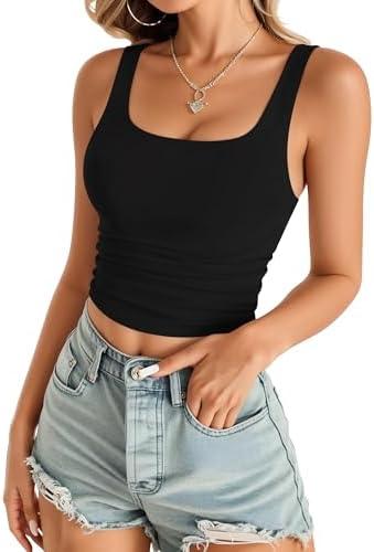 MANGOPOP Double Lined Tank Tops for Women Sleeveless Square Neck Shirts Basic Summer Tops 2025 Size XS