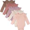 HonestBaby 5-Pack Long Sleeve Bodysuits One-Piece 100% Organic Cotton for Infant Baby Girls, Autumn Pinks, Size: Newborn