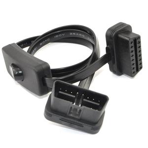 OBD 2 Cable Cord,Ultra Slim 16 pin M/F OBDII Extension Cable with Power Switch,Diagnostic Flat Cord Adapter Connector,70cm / 2.3feet Black