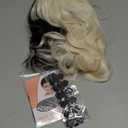 Black and Light Blonde Wig with Necklace Choker for Womens Girls Cosplay Costume Short Wavy Bob Synthetic Wigs with Bangs for Halloween Party