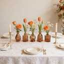 Petal Petite Glass Vase Set of 6 Small Amber Glass Bud Vases, Mini Vintage Flower Vases for Wedding Centerpieces & Table Décor, Champagne Vases in Bulk for Single Stem, Home and Office Decor