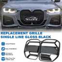 G22 Grille - Black Kidney Single slats Grill Compatible With BMW 4 Series G22/G23 2021-2024 430i M440i ABS Gloss Black Kidney Grill