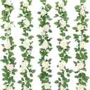 ZIFTY 5Pcs 32.5FT Artificial Rose Vine Fake Flower Garland White Fake Silk Floral Hanging for Wedding Arch, Garden Tea Party Backdrop Room Decor and Home Decoration Outdoor Wall Decor