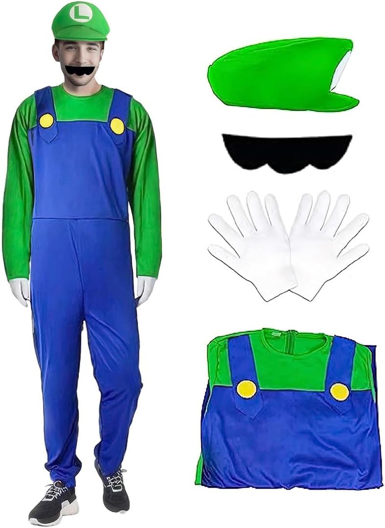Super Costume Brothers Outfit for Adults Halloween Party Dress Up Green L