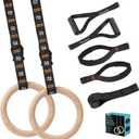 Vulken Wooden Gymnastic Rings with Adjustable Numbered Straps. 1.1'' Olympic Rings for Core Workout and Bodyweight Training. Home Gym Rings 1600lbs with Workout Handles