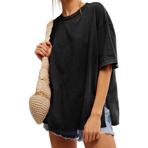 Tankaneo Womens Oversized Tshirts Summer Casual Short Sleeve Crew Neck T Shirt Loose Fit Side Slit Tee Tops (Black, XL)