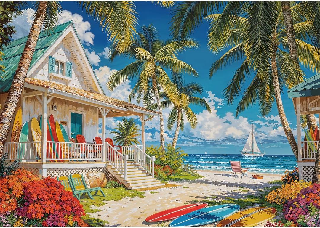 Noceba 500 Piece Puzzles for Adults, Beach Cottage Puzzles for Adults 500 Pieces, Summer Beach Leisure Jigsaw Puzzles, Challenging Ocean Jigsaw Puzzle as Home Decor