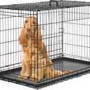 Sweetcrispy 48 Inch Dog Crate, Medium Large Crates Double Door Folding Metal Wire Dog Cage with Plastic Leak-Proof Pan Tray, Pet Kennel for Indoor, Outdoor, Travel,  48.8" x 29.9"