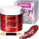 Teenitor Body Glitter, Red Body Glitter Gel, Hair Glitter, Face Glitter, 80g/2.8oz Red Glitter Gel for Face, Makeup, Hair, Eye