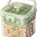 Portable Ice Bucket with 2 Ice Packs - One Click Release, Double-Layer Trays (48 Cubes), 100+ Storage, Compact Handheld for DIY Drinks, Baby Food, Parties & Outdoor Use (Light Grass Green)