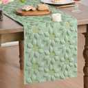 Artoid Mode Green Soft Plush Faux Fur Jacquard Embroidery Sunflower Spring Table Runner, Kitchen Dining Table Decoration for Home Party Decor 13x60 Inch