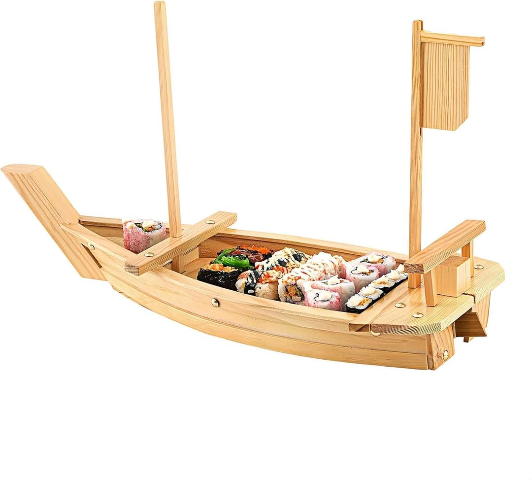 Sushi Boat Serving Tray, 40 Inch Extra Large Sushi Plate Bamboo Boats for Restaurant, Sushi Tray Wood Serving Boat Plate for Food Display