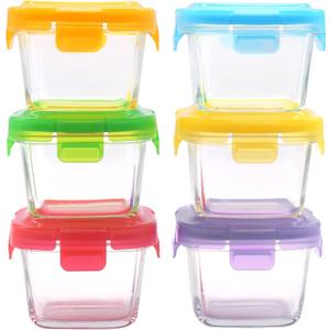 ARSUK Square 5OZ Glass Food Storage Containers with Airtight BPA-Free Lids 6 Pack, Small Glass Freezer Containers for Sauce, Sides, Meal Prep - Reusable & Dishwasher Microwave Fridge Freezer Safe