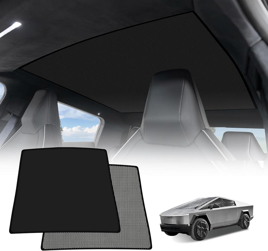 BestEvMod Foldable Roof Sunshade Compatible with 2026 2025 2024 Tesla Cybertruck Accessories Upgraded Heat Reflective Tech Accessories Sunroof Reflective Sun Shade (Roof Sunshade)
